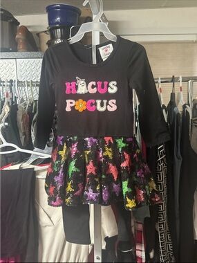 Black 'Hocus Pocus' Sequin Star Girls Costume Dress